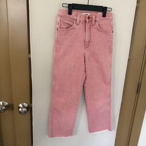 Wrangler Womens 26 Pink High Rise Heritage Fit Raw Hem Straight Leg‎ Denim Jeans
